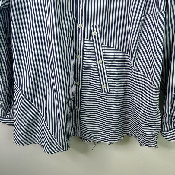 Niko And… Striped Button Down Shirt Women’s Long‎ Sleeve Artsy Cotton Navy Japan - Picture 3 of 16